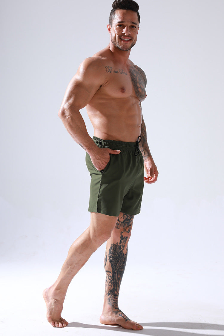 Men's Solid Color Plus Size Zipper Pocket Sports Casual Shorts