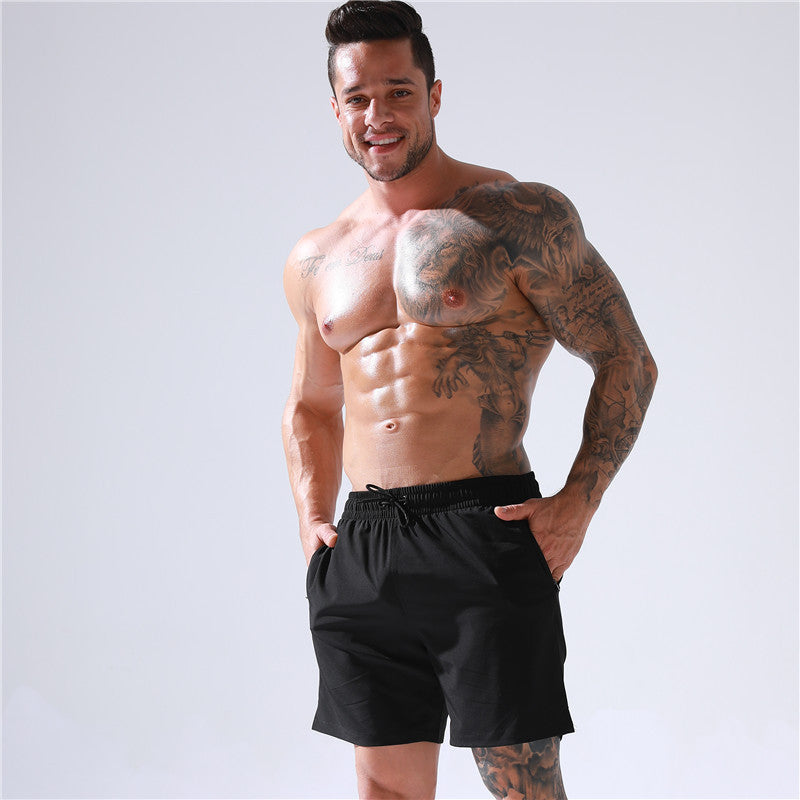Men's Solid Color Plus Size Zipper Pocket Sports Casual Shorts