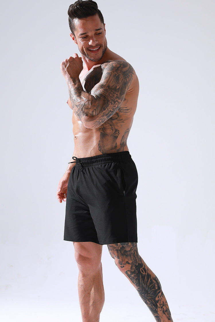 Men's Solid Color Plus Size Zipper Pocket Sports Casual Shorts